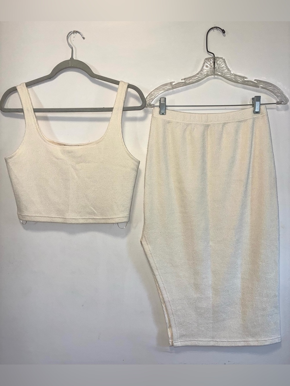 Paper Crane Cream Knit Two Piece Midi Skirt Ribbed Size Small